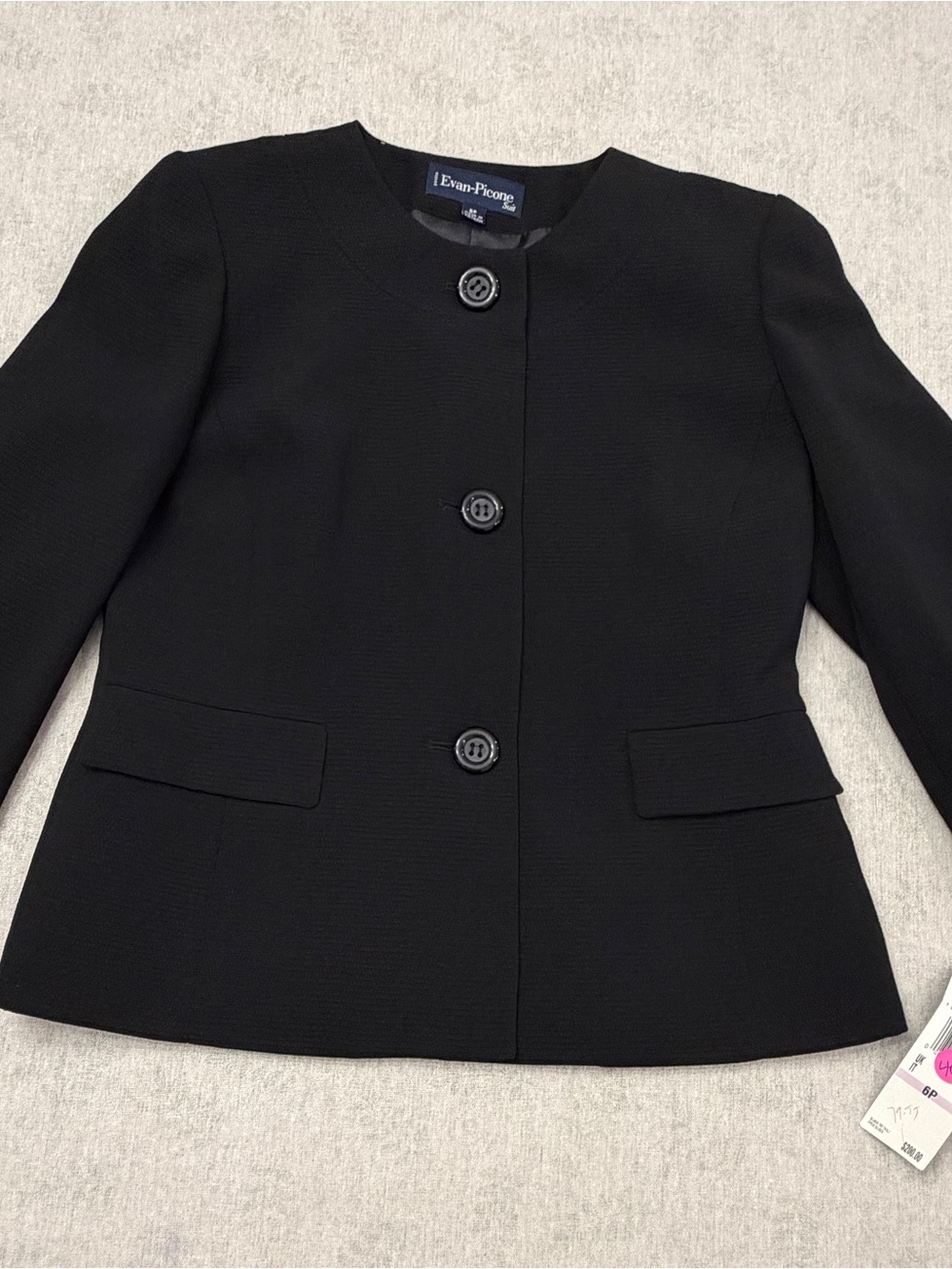 Evan Picone Black Collarless Button Jacket